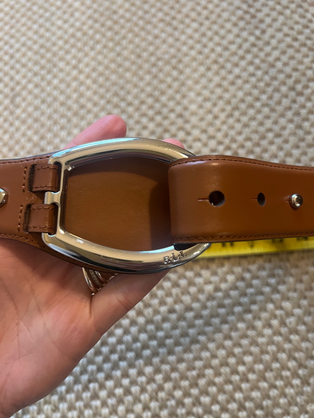 Ralph Lauren Silver Stirrup-Buckle D-Ring Equestrian Wide Leather Belt